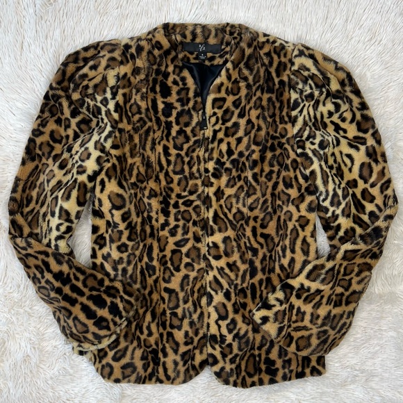 RLZ Racheal Zoe faux fur jacket leopard print puff sleeves mob wife Sz O - Picture 16 of 16